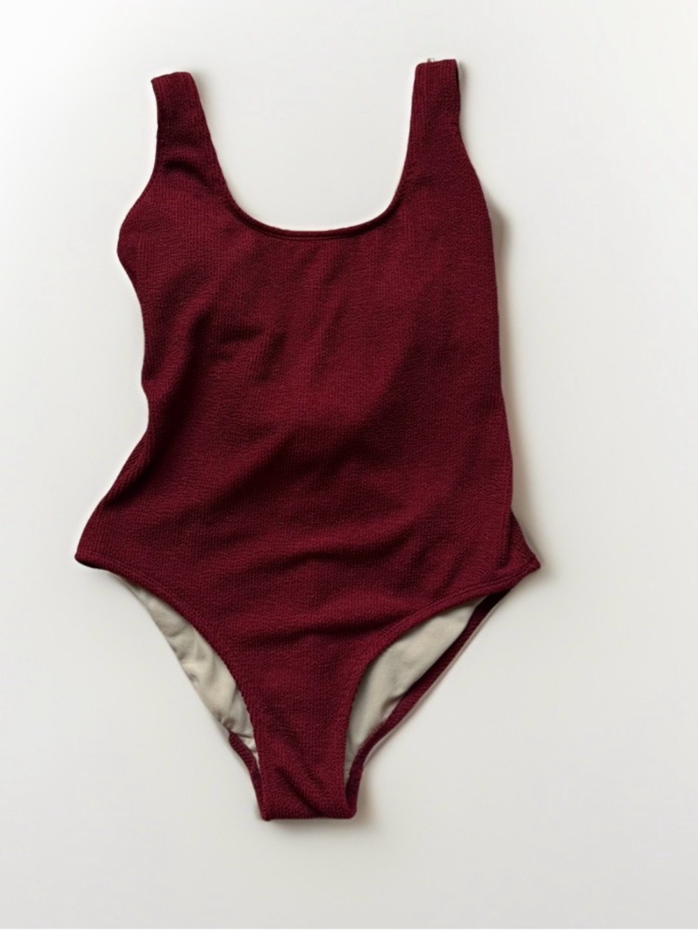 Kona Sol Burgundy Pique Crinkle One Piece Swimsuit Tie Back Maroon Swim Beach L
